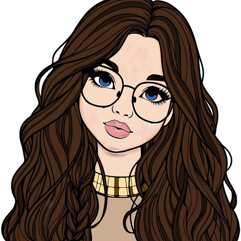 girl with long hair and freckles and glasses realistic
