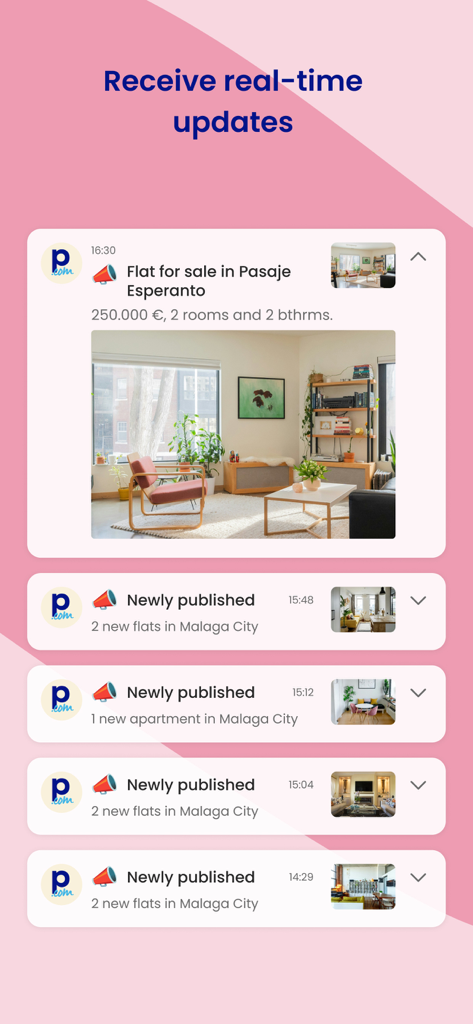 Real-time mobile notifications for new property listings and flats on pisos.com