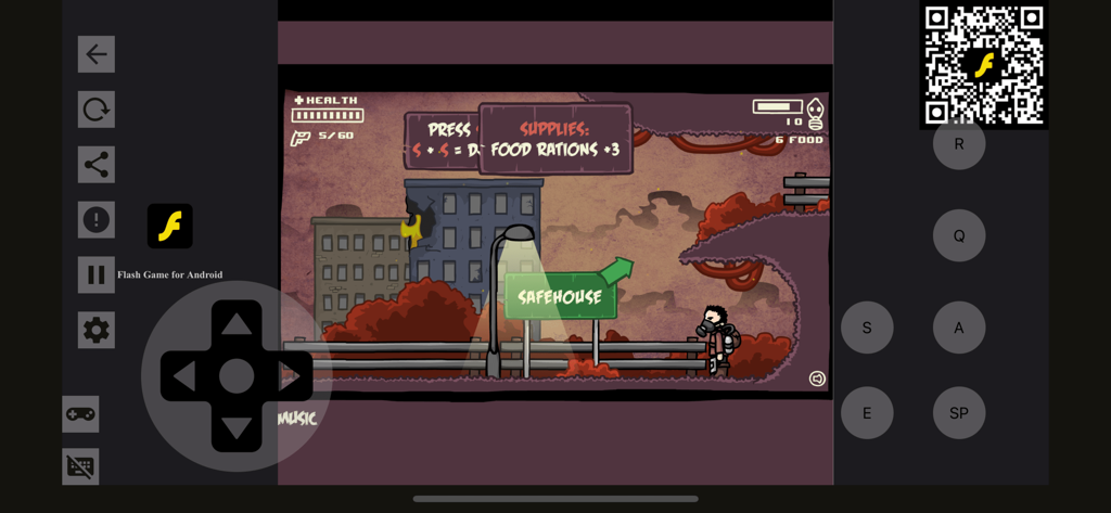 Gameplay di un classico gioco flash su un emulatore mobile con controlli touch virtuali