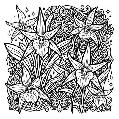 Discover the allure of Angraecum Star Orchids re-imagined in a captivating Gothic style. This intricate coloring page invites you to explore a world of dark flora and ornate details, perfect for adult colorists.