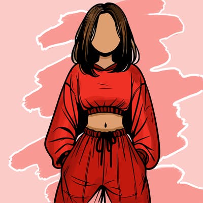 realistic girl faceless with baggy pants and a crop top