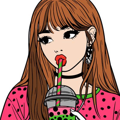 aesthetic realistic girl drinking boba