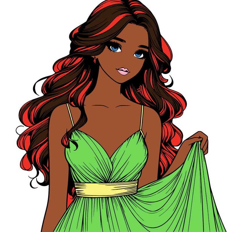 realistic girl in flowy silky prom dress