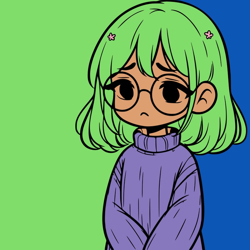 sad girl with glasses in a sweater