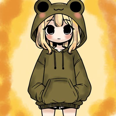 girl with baggy sweatshirt and frog hood