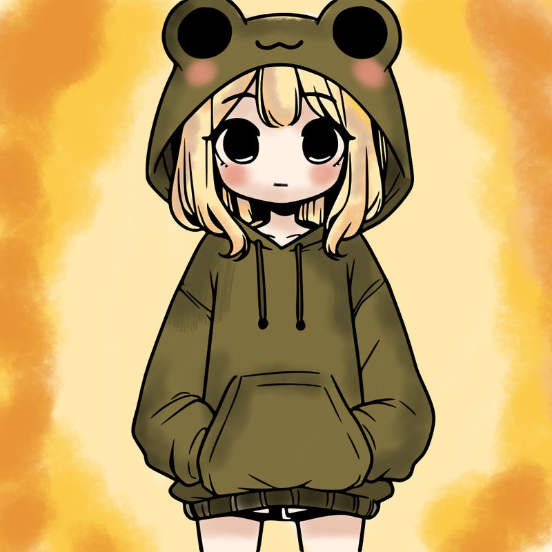 girl with baggy sweatshirt and frog hood