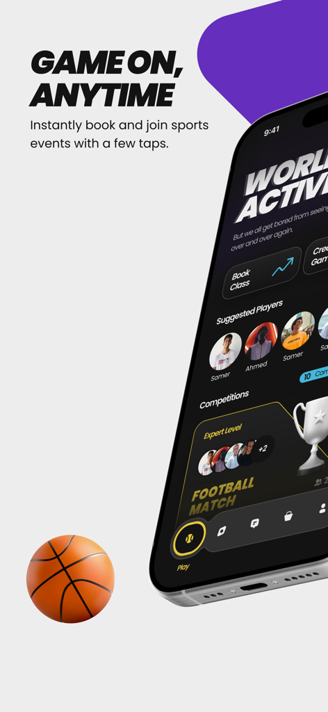 WOOV Club - WOOV Club mobile app interface displaying sports court booking and suggested players for local matches