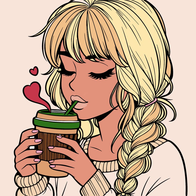 realistic girl drinking coffee