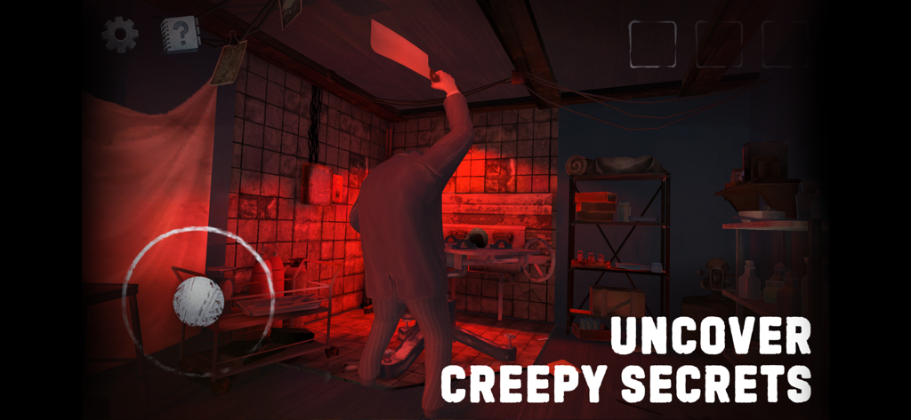 Scary Mansion：Horror Escape 3D - Scary Mansion Horror Escape 3Dのゲームプレイ画面、巨大な肉屋が肉切り包丁を持っている様子