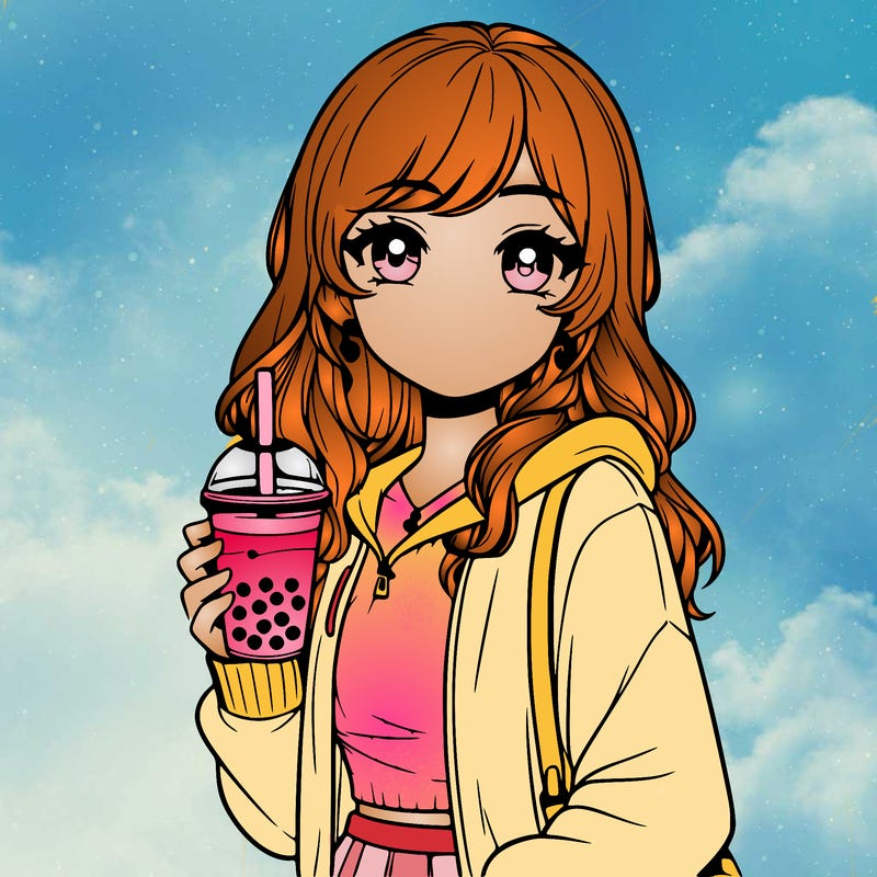 realistic girl with bubble tea in her hand