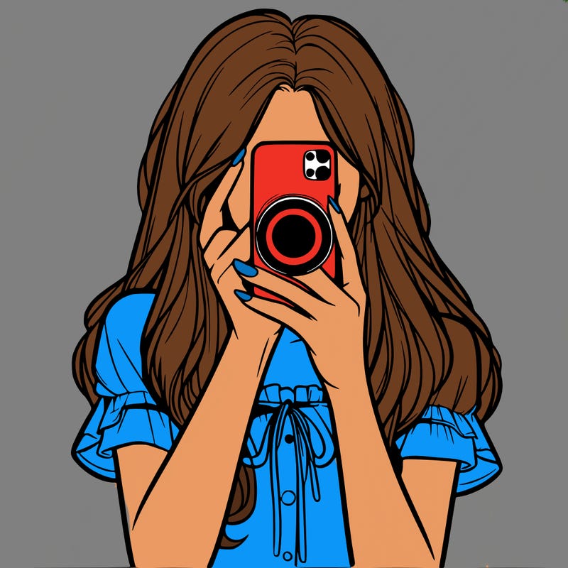 a realistic girl holding her phone taking pictures