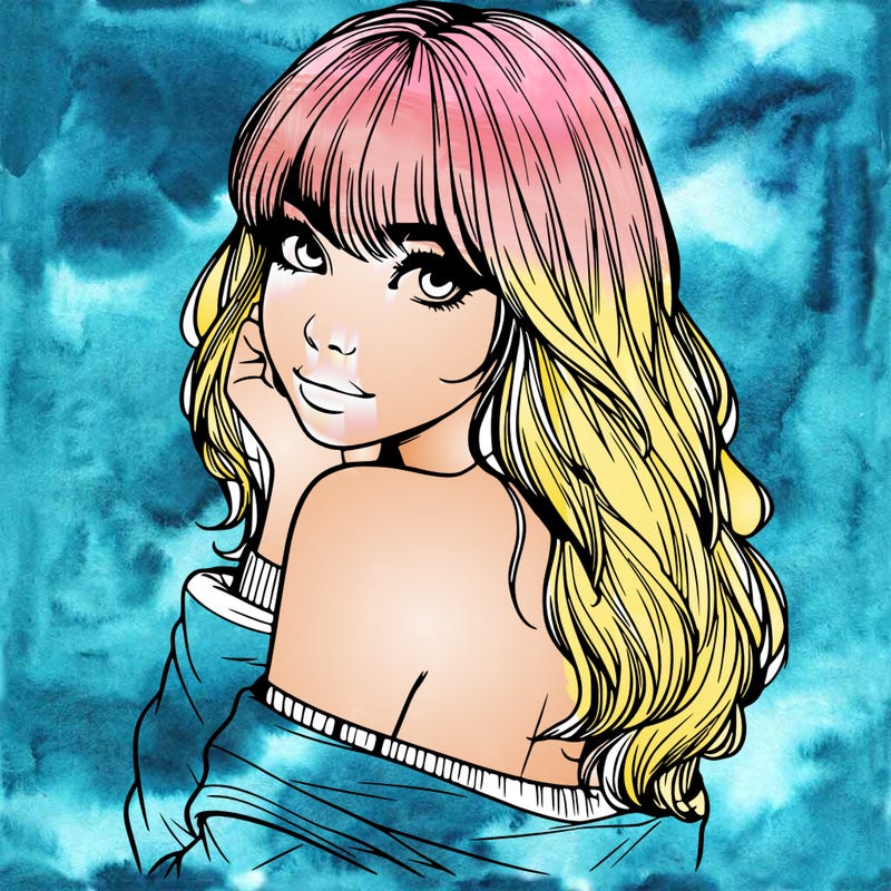 realistic girl with bangs looking over her shoulder