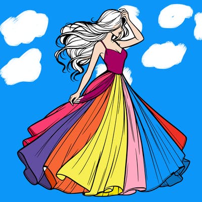 realistic woman with dress flowing in the wind