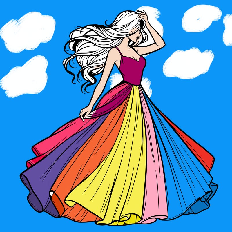 realistic woman with dress flowing in the wind