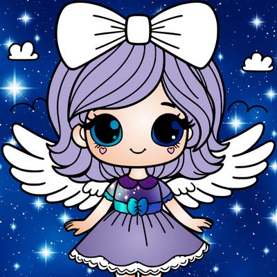 a girl with a bow in her hair and wings