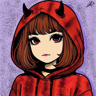 realistic girl with devil hoodie