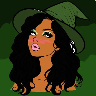 realistic witch girl with wavy hair and lips
