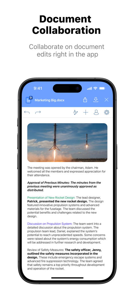 IceWarp mobile App zeigt Dokumenten-Kollaboration und Bearbeitung auf einem iPhone