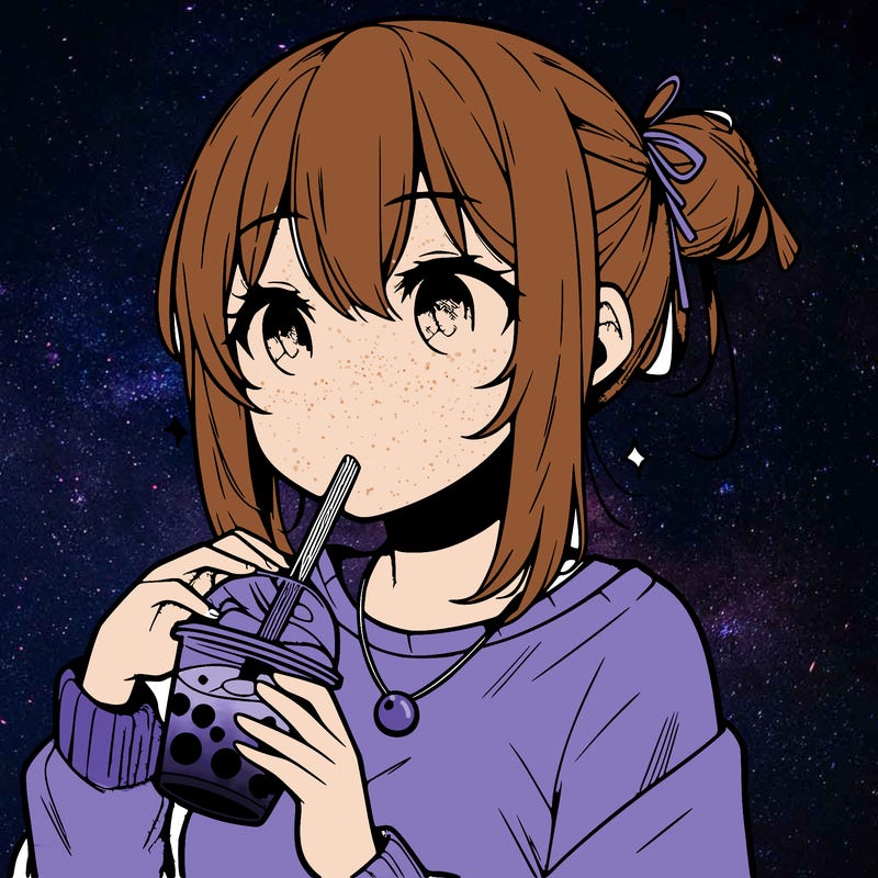 manga character drinking boba