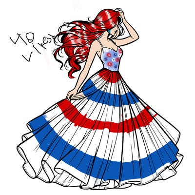 realistic woman with dress flowing in the wind