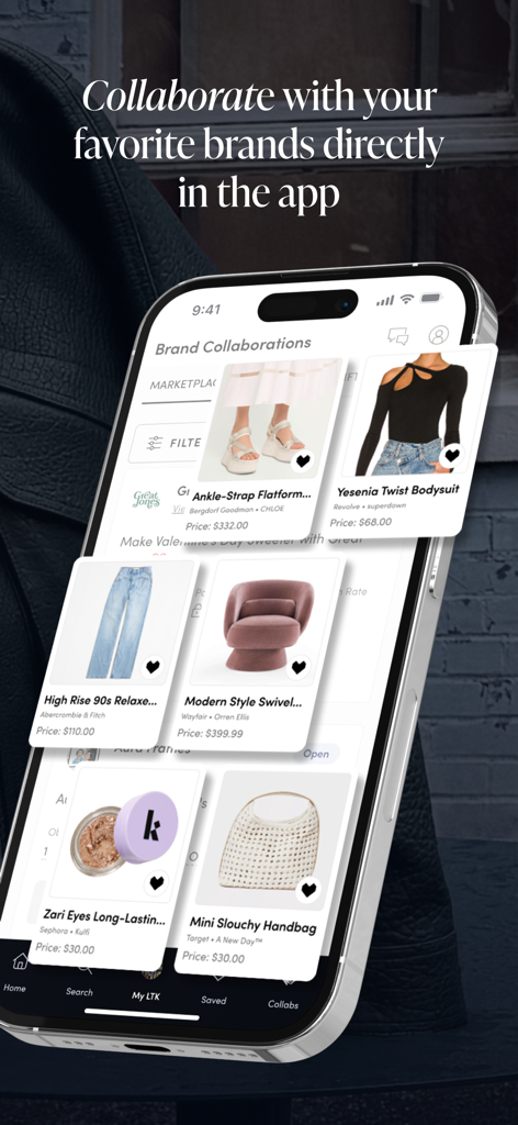 LTK Creator: Monetize Content - Smartphone showing brand collaborations and product links in the LTK Creator app