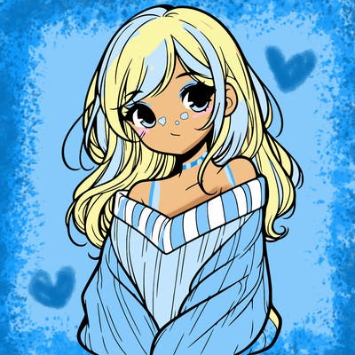 shy pretty girl wearing a sweater that is falling off one shoulder portrait