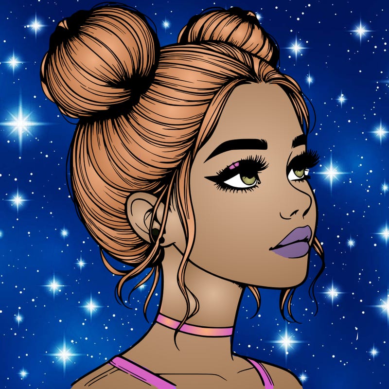 realistic girl with buns on the top of her head