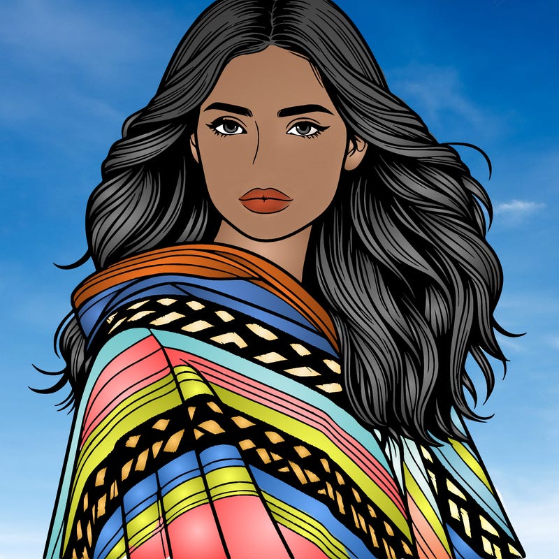 a woman with a poncho realistic