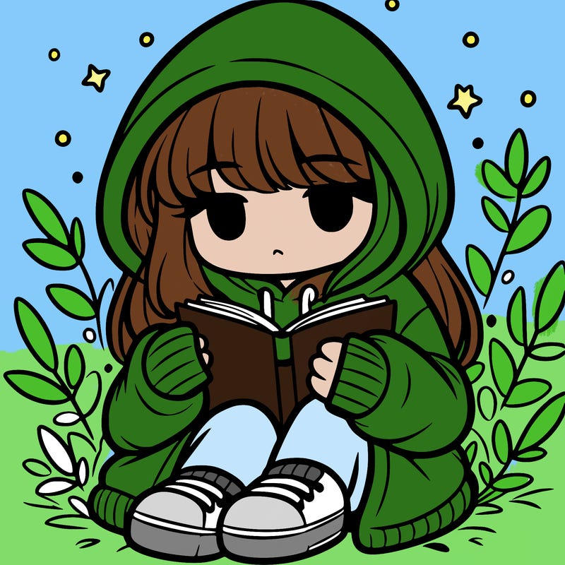 girl in oversized hoodie reading a book