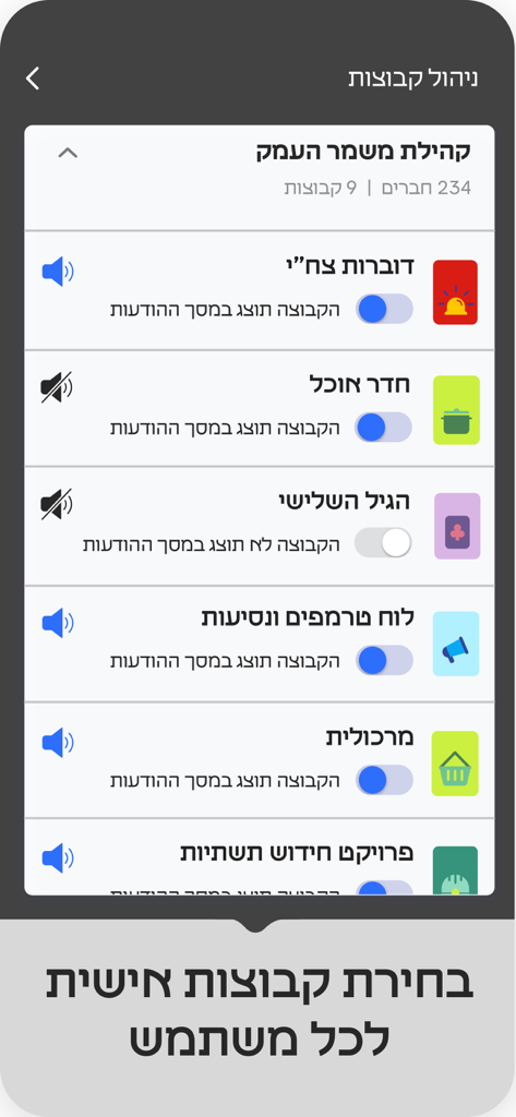 Mekome - Mekome mobile app screen for managing local community groups and notification preferences