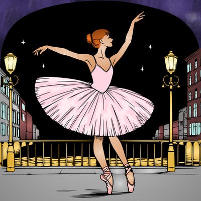 a realistic ballerina dancing at night