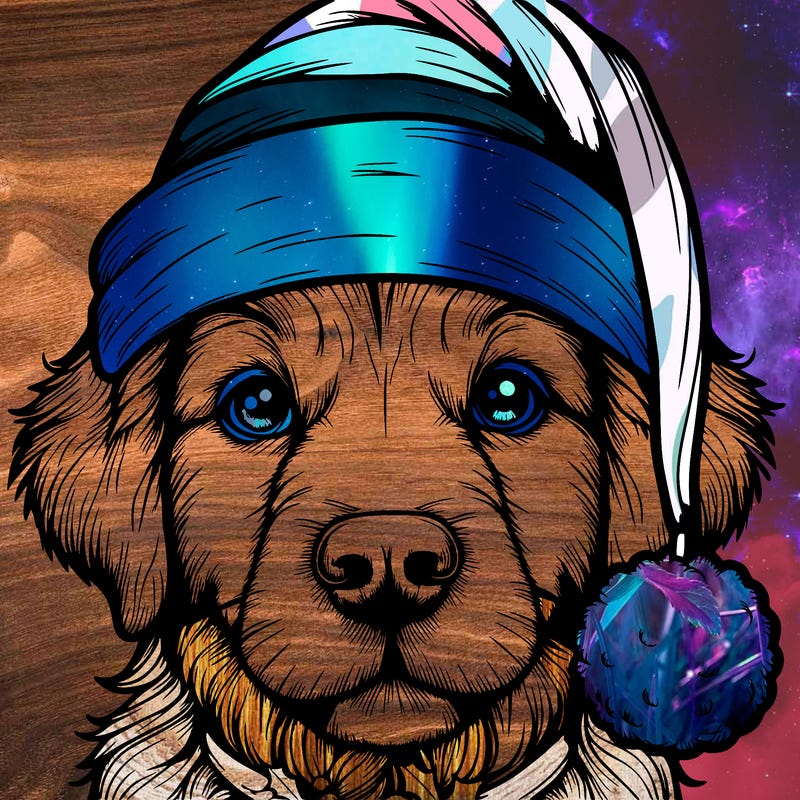 realistic dog with a christmas hat