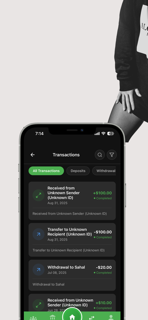 Hoopay Wallet - Hoopay Wallet transaction history screen showing completed deposits and withdrawals