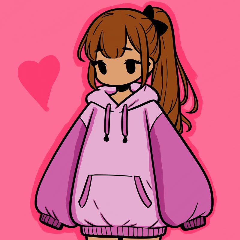 a girl with oversize sweatshirt and a ponytail