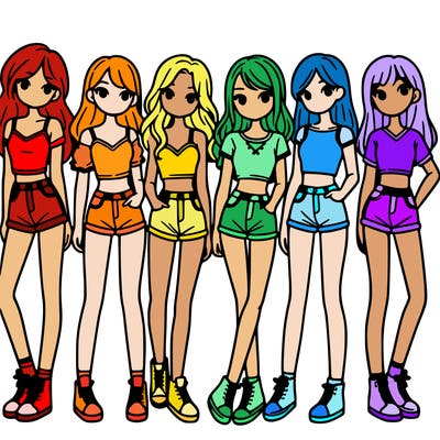 a group of girls wearing crop tops and shorts