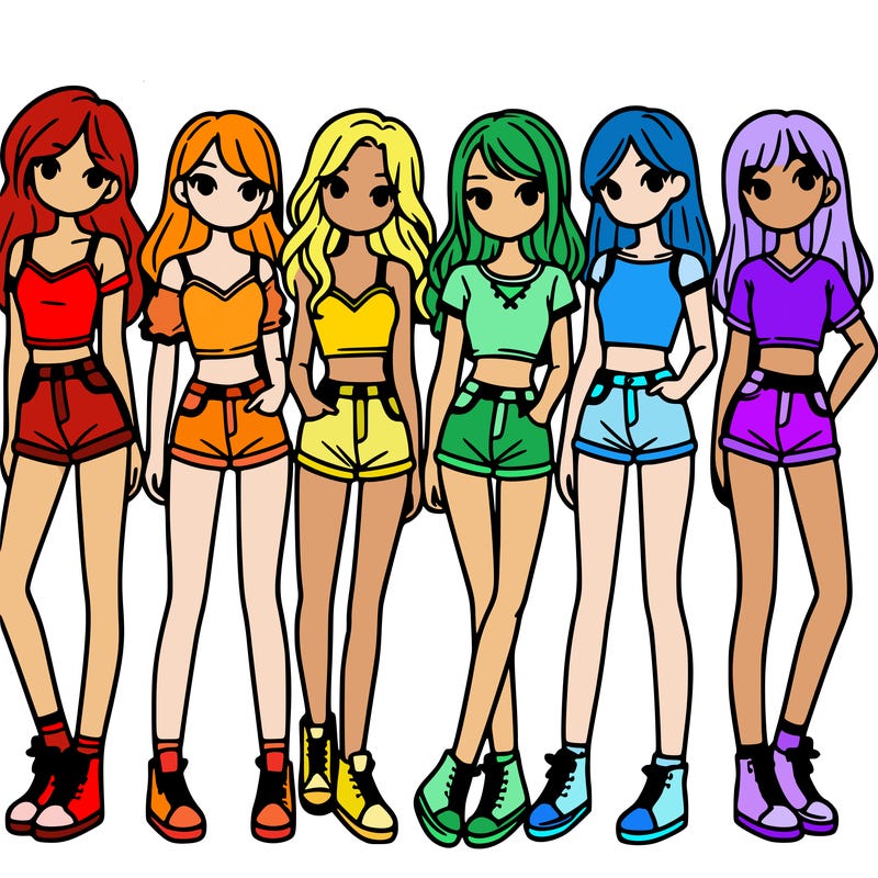 a group of girls wearing crop tops and shorts