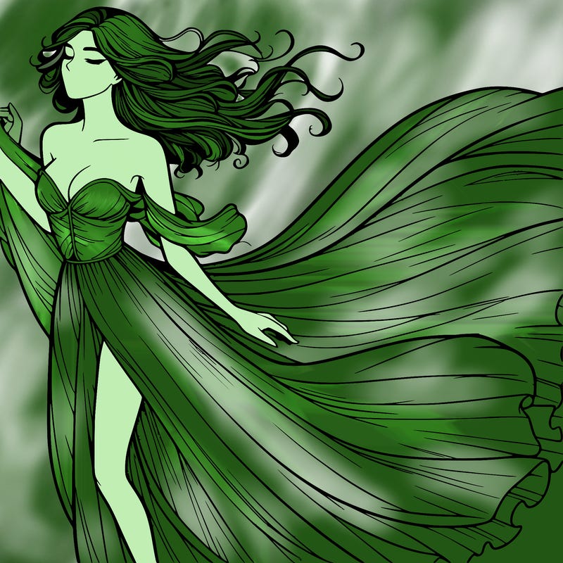realistic woman in dress flowing the the wind