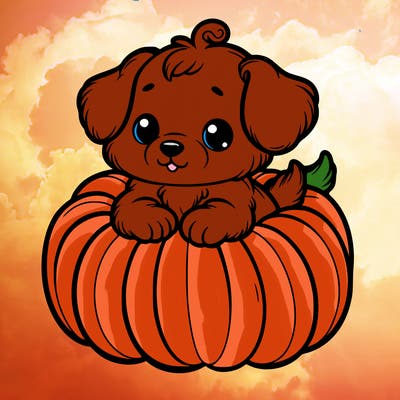 cute little puppy in a pumpkin