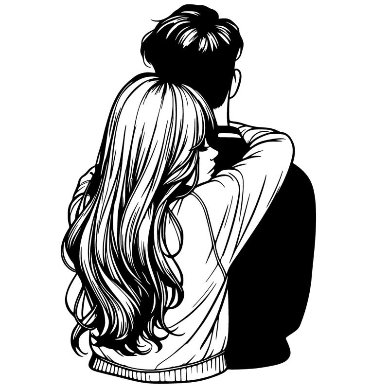 realistic girl hugging boyfriend from back