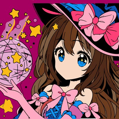 anime girl with magic and stars