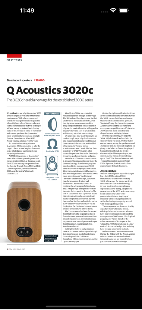 What Hi-Fi Sound and Vision - Reseña experta de los altavoces Q Acoustics 3020c en la aplicación What Hi-Fi.