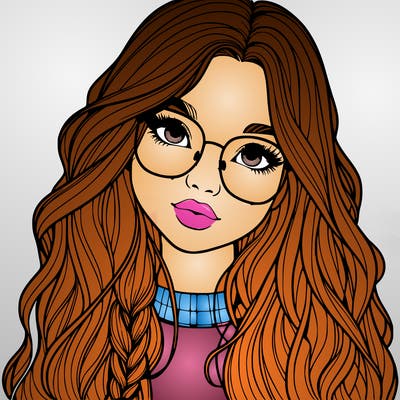 girl with long hair and freckles and glasses realistic