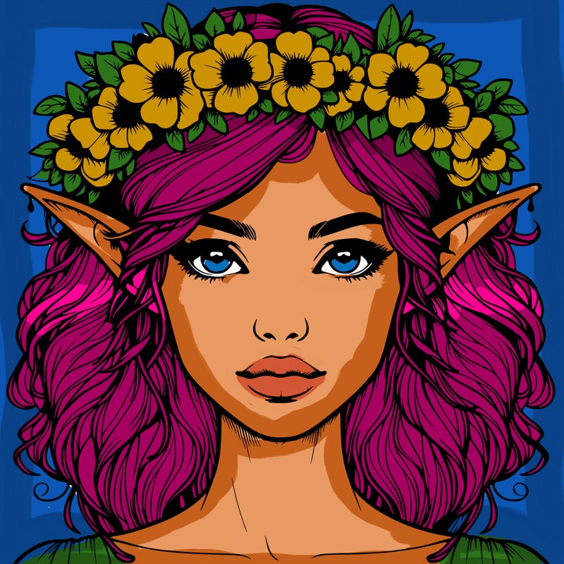 realistic female elf with flower crown