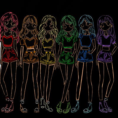 a group of girls wearing crop tops and shorts