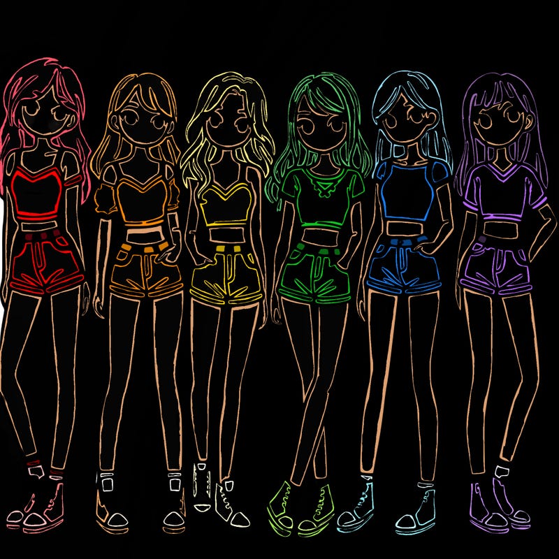 a group of girls wearing crop tops and shorts