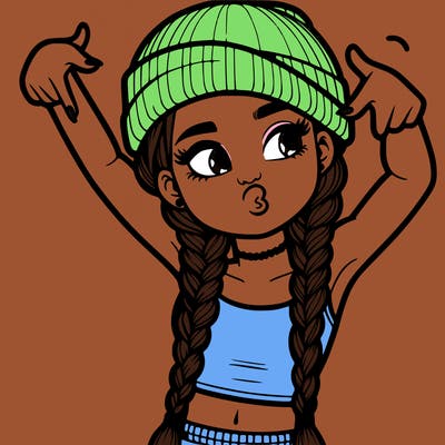 realistic teenage girl with braids and a beanie and crop top doing 🫶🏼