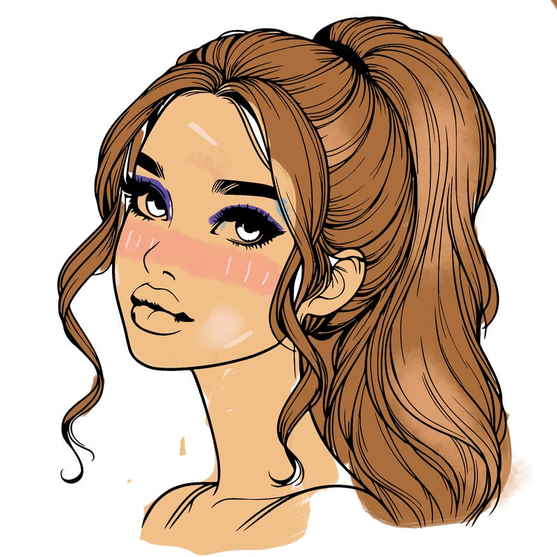 realistic girl with a ponytail on her hair and lips