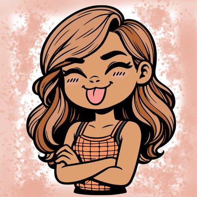 realistic girl crossing her arms and wearing a tank top with her tongue held out she has long hair