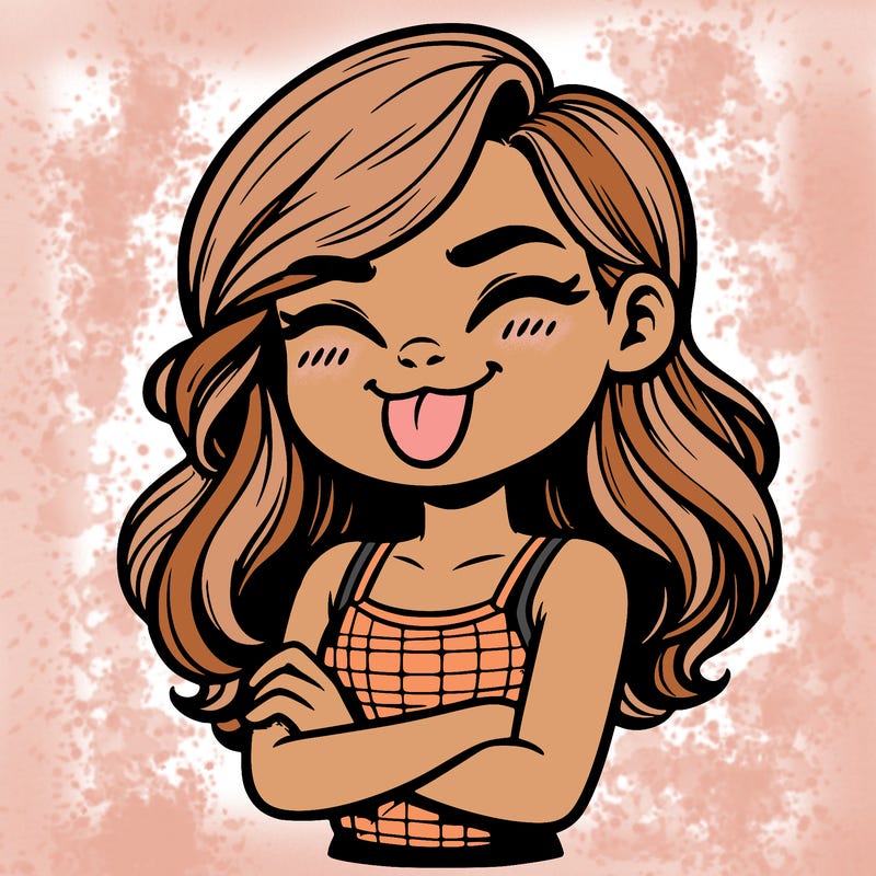 realistic girl crossing her arms and wearing a tank top with her tongue held out she has long hair