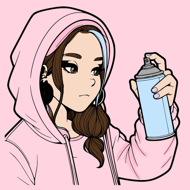 a realistic girl, spray painting